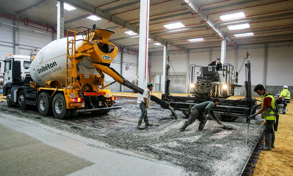 Unibeton concrete mixer truck on construction site